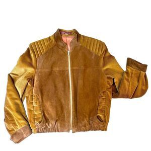 GALVEZ Vintage Copper Brown Suede & Corduroy Zip Front Jacket Size 13/14